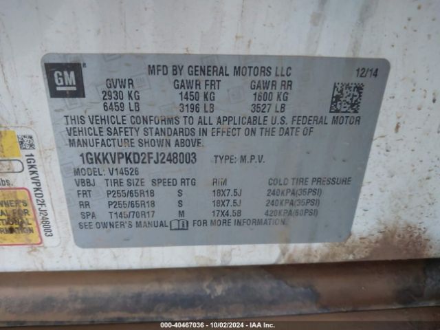 Photo 8 VIN: 1GKKVPKD2FJ248003 - GMC ACADIA 