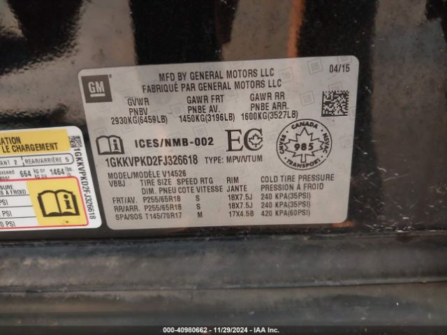 Photo 8 VIN: 1GKKVPKD2FJ326618 - GMC ACADIA 