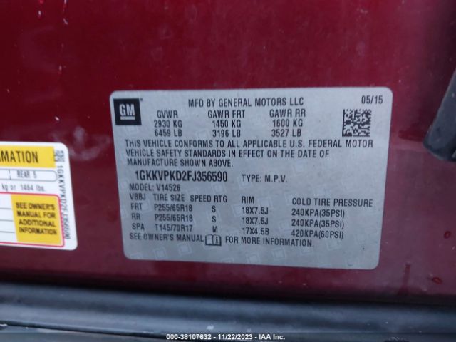 Photo 8 VIN: 1GKKVPKD2FJ356590 - GMC ACADIA 