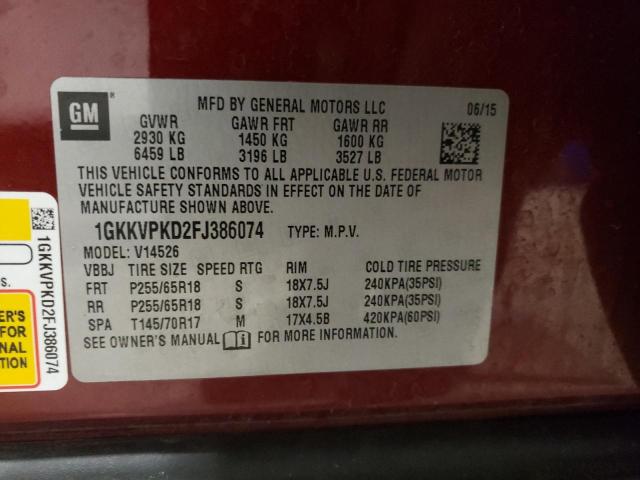 Photo 12 VIN: 1GKKVPKD2FJ386074 - GMC ACADIA SLE 