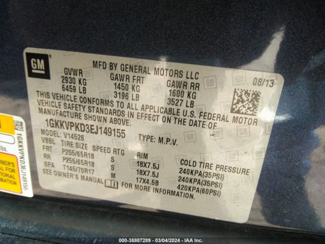 Photo 8 VIN: 1GKKVPKD3EJ149155 - GMC ACADIA 