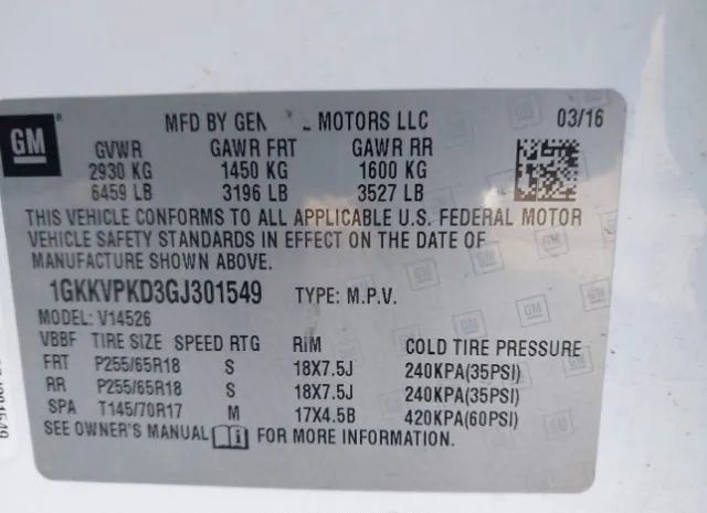 Photo 8 VIN: 1GKKVPKD3GJ301549 - GMC ACADIA 