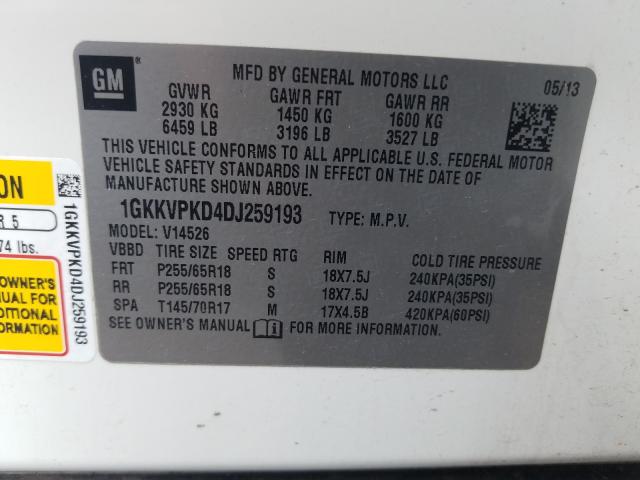 Photo 9 VIN: 1GKKVPKD4DJ259193 - GMC ACADIA SLE 