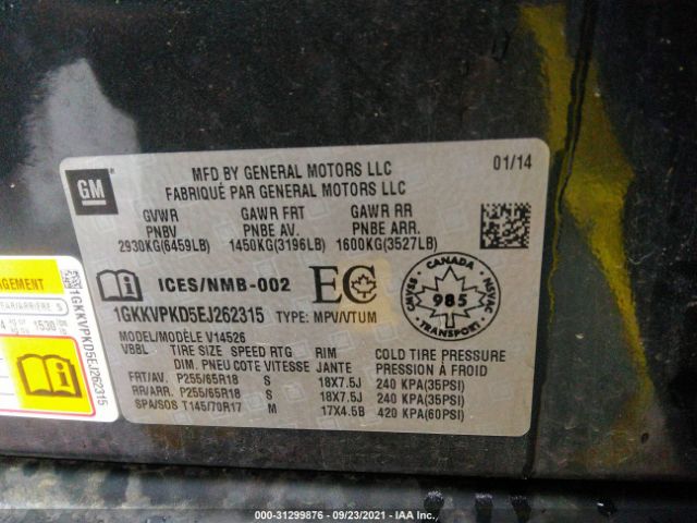 Photo 8 VIN: 1GKKVPKD5EJ262315 - GMC ACADIA 