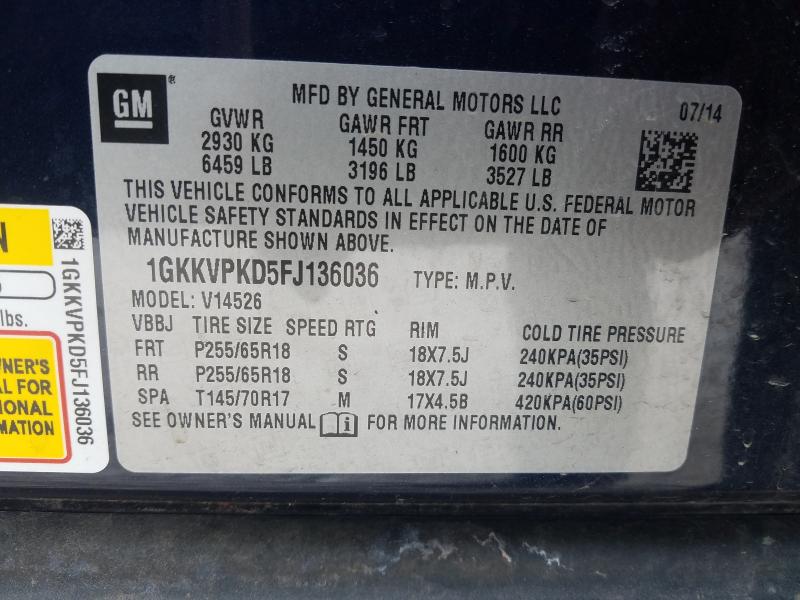 Photo 9 VIN: 1GKKVPKD5FJ136036 - GMC ACADIA SLE 