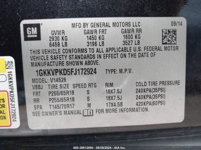 Photo 8 VIN: 1GKKVPKD5FJ172924 - GMC ACADIA 