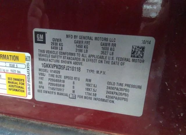 Photo 8 VIN: 1GKKVPKD5FJ210118 - GMC ACADIA 