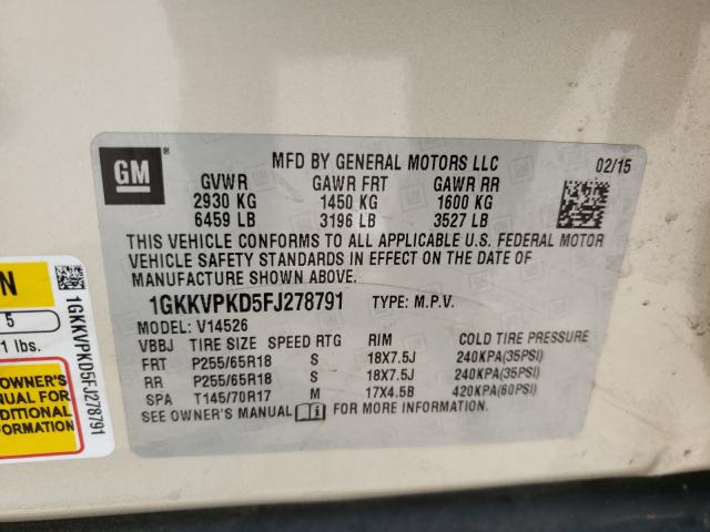 Photo 9 VIN: 1GKKVPKD5FJ278791 - GMC ACADIA 