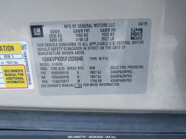 Photo 8 VIN: 1GKKVPKD5FJ329948 - GMC ACADIA 