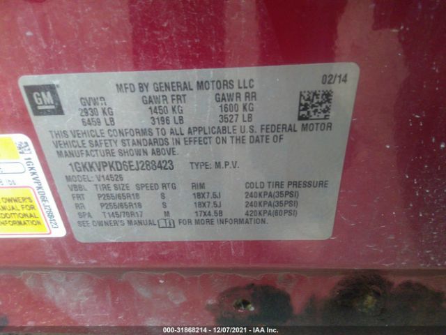 Photo 8 VIN: 1GKKVPKD6EJ288423 - GMC ACADIA 