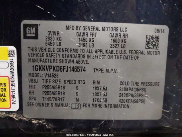 Photo 8 VIN: 1GKKVPKD6FJ146574 - GMC ACADIA 