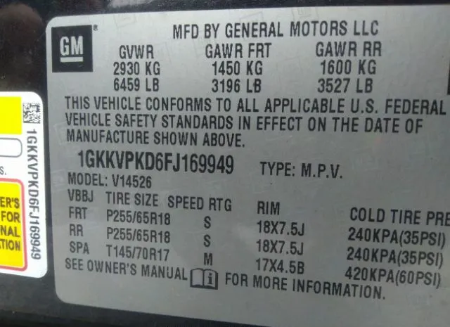 Photo 8 VIN: 1GKKVPKD6FJ169949 - GMC ACADIA 