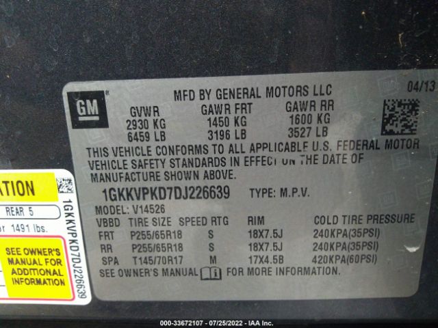 Photo 8 VIN: 1GKKVPKD7DJ226639 - GMC ACADIA 