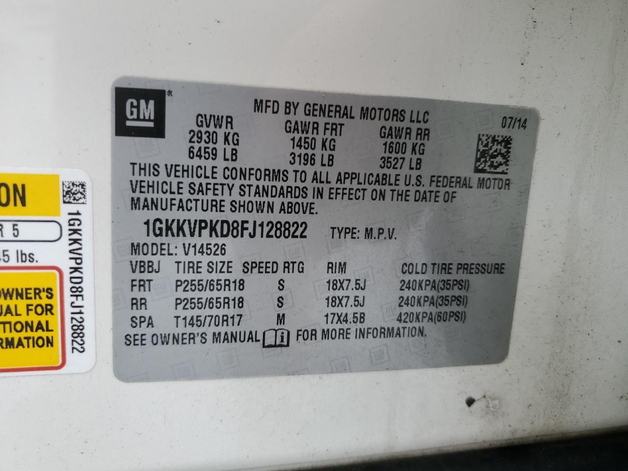 Photo 12 VIN: 1GKKVPKD8FJ128822 - GMC ACADIA 