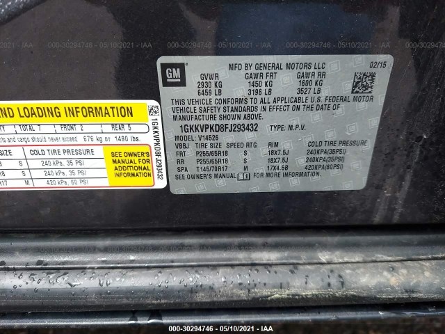 Photo 8 VIN: 1GKKVPKD8FJ293432 - GMC ACADIA 