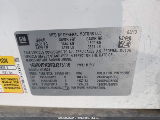 Photo 8 VIN: 1GKKVPKD9DJ213116 - GMC ACADIA 