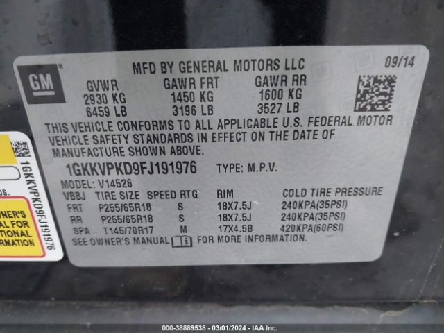 Photo 8 VIN: 1GKKVPKD9FJ191976 - GMC ACADIA 