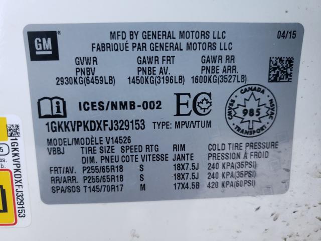 Photo 9 VIN: 1GKKVPKDXFJ329153 - GMC ACADIA SLE 