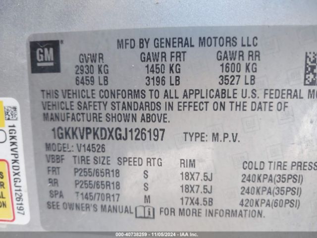 Photo 8 VIN: 1GKKVPKDXGJ126197 - GMC ACADIA 