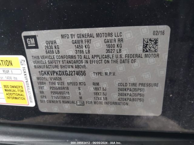 Photo 8 VIN: 1GKKVPKDXGJ274656 - GMC ACADIA 