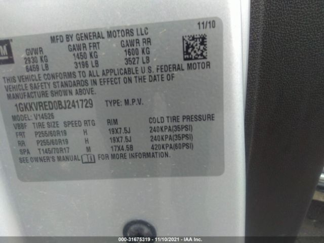 Photo 8 VIN: 1GKKVRED0BJ241729 - GMC ACADIA 