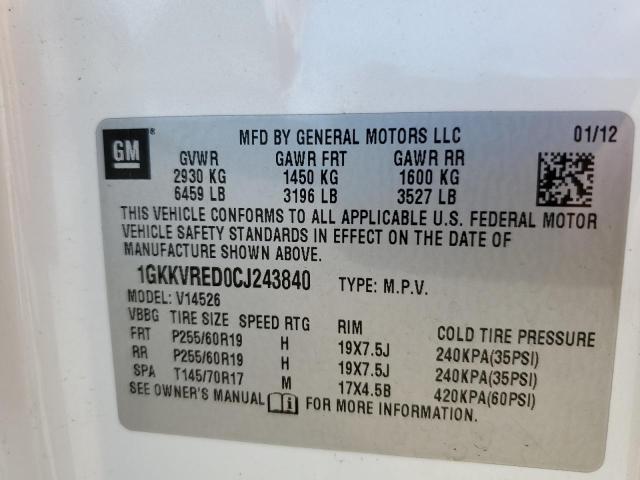 Photo 9 VIN: 1GKKVRED0CJ243840 - GMC ACADIA SLT 