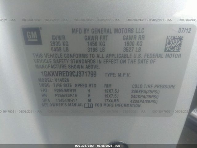 Photo 8 VIN: 1GKKVRED0CJ371799 - GMC ACADIA 