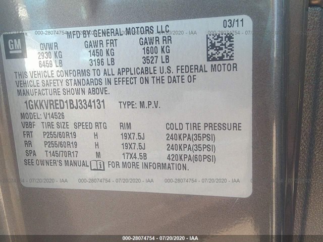 Photo 8 VIN: 1GKKVRED1BJ334131 - GMC ACADIA 