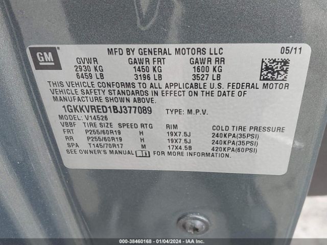 Photo 8 VIN: 1GKKVRED1BJ377089 - GMC ACADIA 