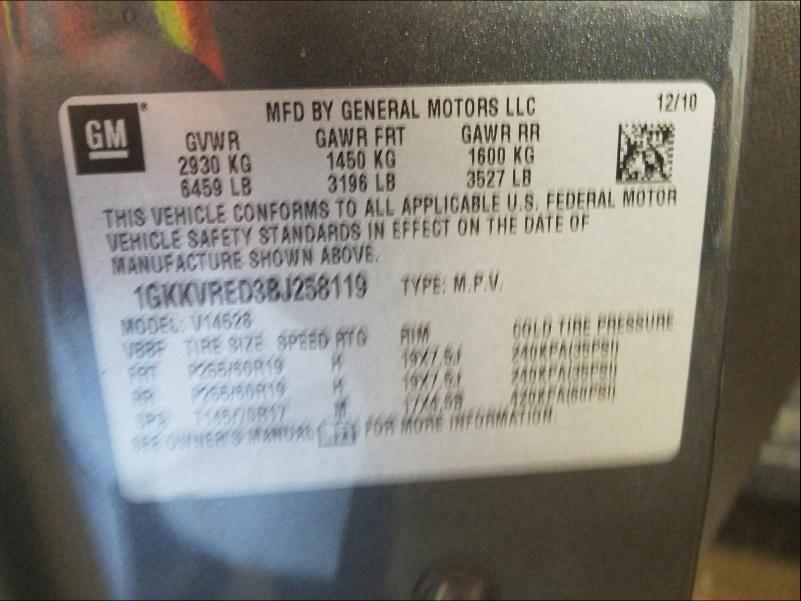 Photo 9 VIN: 1GKKVRED3BJ258119 - GMC ACADIA SLT 