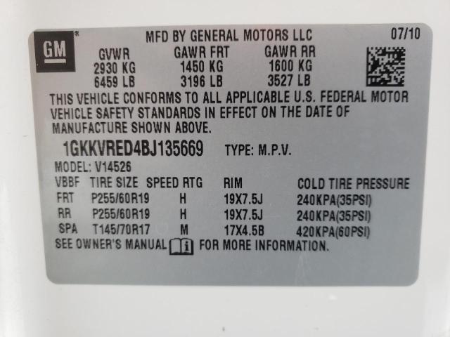 Photo 9 VIN: 1GKKVRED4BJ135669 - GMC ACADIA SLT 