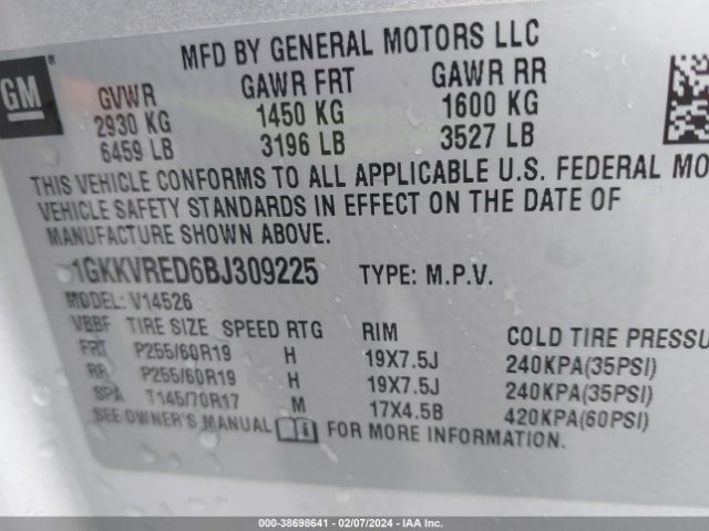 Photo 8 VIN: 1GKKVRED6BJ309225 - GMC ACADIA 