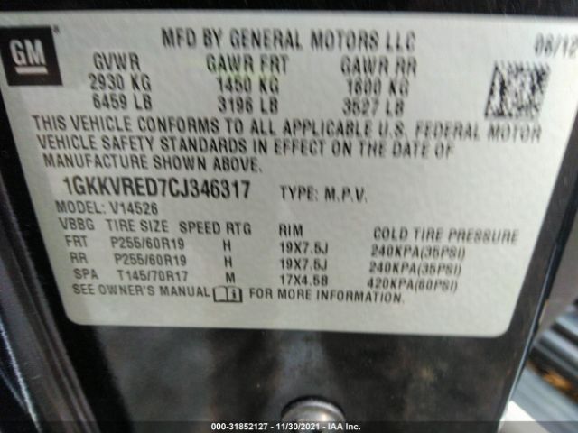 Photo 8 VIN: 1GKKVRED7CJ346317 - GMC ACADIA 