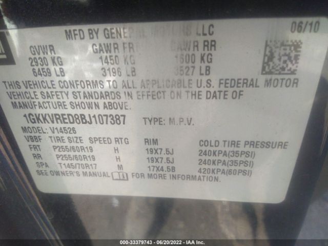 Photo 8 VIN: 1GKKVRED8BJ107387 - GMC ACADIA 