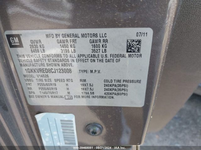 Photo 8 VIN: 1GKKVRED8CJ123008 - GMC ACADIA 