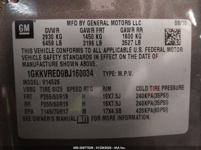 Photo 8 VIN: 1GKKVRED9BJ160034 - GMC ACADIA 