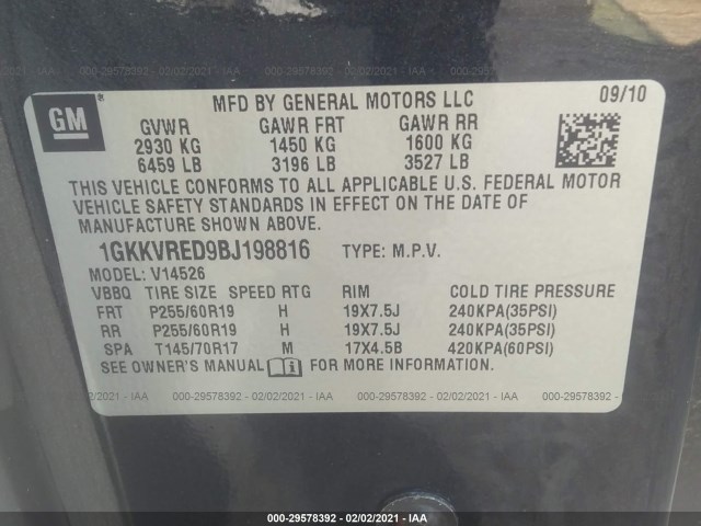 Photo 8 VIN: 1GKKVRED9BJ198816 - GMC ACADIA 