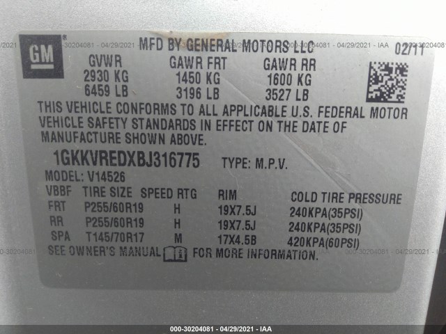 Photo 8 VIN: 1GKKVREDXBJ316775 - GMC ACADIA 