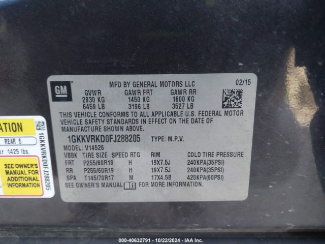 Photo 8 VIN: 1GKKVRKD0FJ288205 - GMC ACADIA 