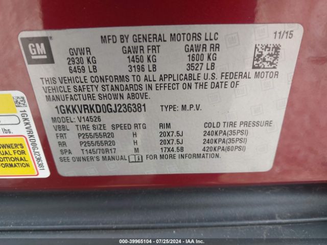 Photo 8 VIN: 1GKKVRKD0GJ236381 - GMC ACADIA 