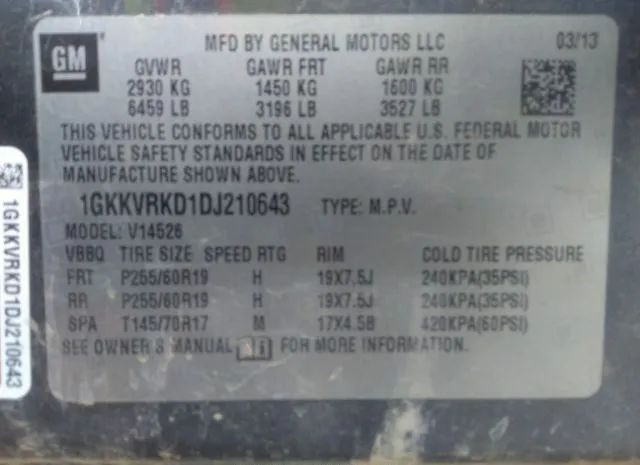 Photo 8 VIN: 1GKKVRKD1DJ210643 - GMC ACADIA SLT 