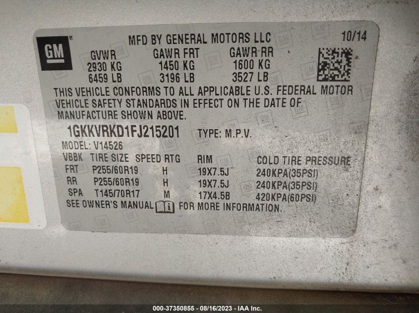 Photo 8 VIN: 1GKKVRKD1FJ215201 - GMC ACADIA 