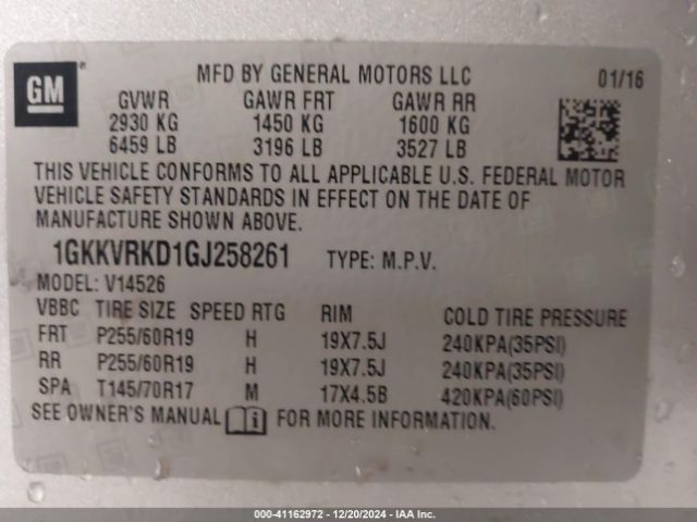 Photo 8 VIN: 1GKKVRKD1GJ258261 - GMC ACADIA 