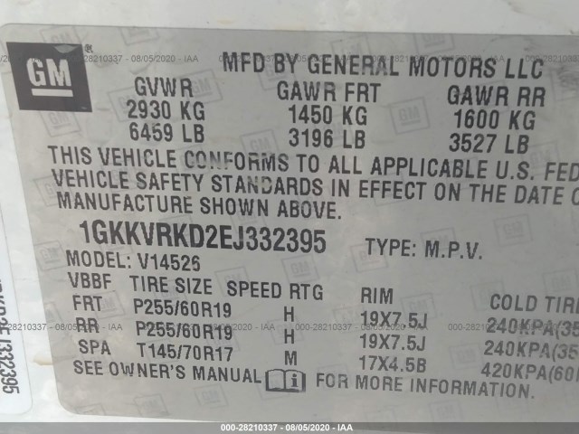 Photo 8 VIN: 1GKKVRKD2EJ332395 - GMC ACADIA 