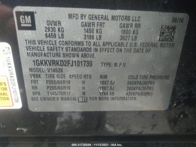 Photo 8 VIN: 1GKKVRKD2FJ101739 - GMC ACADIA 