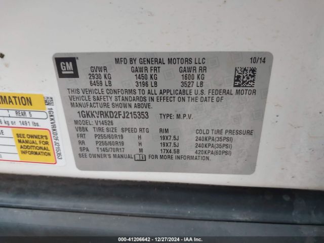 Photo 8 VIN: 1GKKVRKD2FJ215353 - GMC ACADIA 