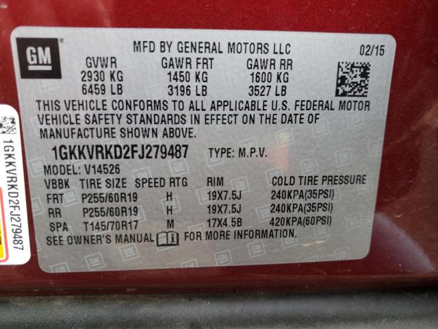 Photo 9 VIN: 1GKKVRKD2FJ279487 - GMC ACADIA 