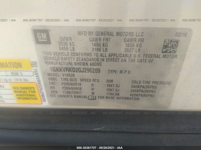 Photo 8 VIN: 1GKKVRKD2GJ296209 - GMC ACADIA 