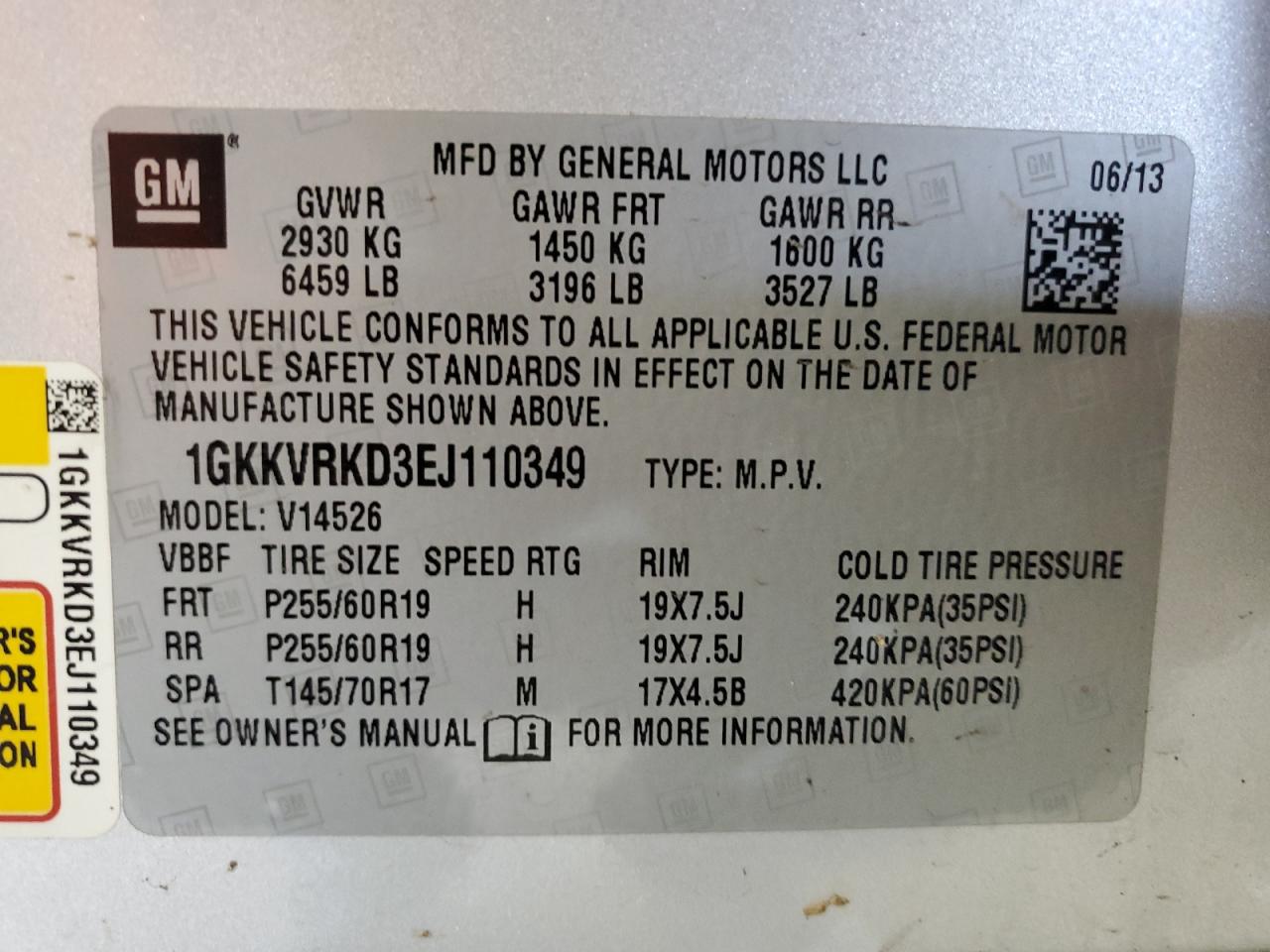 Photo 12 VIN: 1GKKVRKD3EJ110349 - GMC ACADIA 