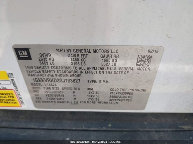 Photo 8 VIN: 1GKKVRKD3GJ133827 - GMC ACADIA 